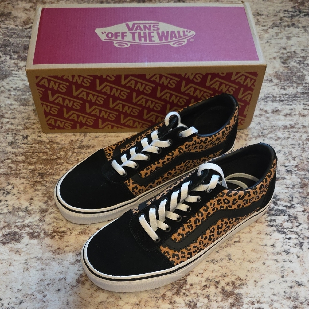 Vans Black and Leopard Print Sneakers